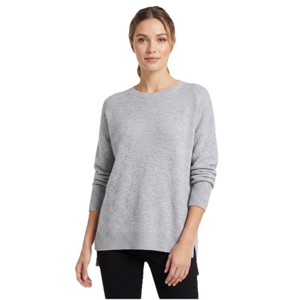 Aqua Cashmere Crewneck Sweater Women XL Gray 100% Cashmere Pullover Soft Luxury
